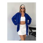 COMBİNE MİCHAİL Kadın Saks Mavisi Oversize Keten Ayrobin Gömlek
