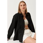 COMBİNE MİCHAİL Kadın Siyah Oversize Keten Gömlek