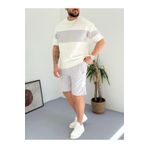 Combineman35 Beyaz Gri Erkek Scuba Kumaş Şort T-shirt Alt Üst 2Li Takım