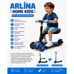 Combo Oturaklı 3 Tekerlekli Katlanabilir Led Işıklı Scooter Mavi
