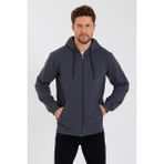 Comeor Antrasit Kanguru Cepli Kapüşonlu Fermuarlı Içi Pamuklu Erkek Sweatshirt - XL