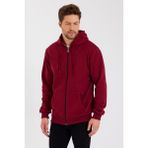 Comeor Bordo Kanguru Cepli Kapüşonlu Fermuarlı İçi Pamuklu Erkek Sweatshirt