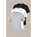 Comeor Erkek Çok Renkli %100 Pamuk T- Shirt Regular Fit Rahat Kesim Bisiklet Yaka 3'lü Basic Tişört Paketi - 4XL - Siyah - Gri - Beyaz