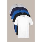 Comeor Erkek Çok Renkli %100 Pamuk T- Shirt Regular Fit Rahat Kesim Bisiklet Yaka 5'li Basic Tişört Paketi - 3XL - Lacivert