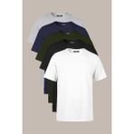 Comeor Erkek Çok Renkli %100 Pamuk T- Shirt Regular Fit Rahat Kesim Bisiklet Yaka 5'li Basic Tişört Paketi - Haki - 3XL