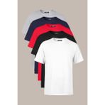 Comeor Erkek Çok Renkli %100 Pamuk T- Shirt Regular Fit Rahat Kesim Bisiklet Yaka 5'li Basic Tişört Paketi - Kırmızı - XS
