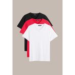 Comeor Erkek Çok Renkli %100 Pamuk T- Shirt Regular Fit Rahat Kesim V Yaka 5'li Basic Tişört Paketi - Kırmızı - XS