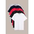 Comeor Erkek Çok Renkli %100 Pamuk T- Shirt Regular Fit Rahat Kesim V Yaka 5'li Basic Tişört Paketi - Kırmızı