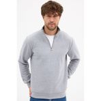 COMEOR Erkek Gri Standart Fit Normal Kesim Pamuklu Yarım Fermuarlı Dik Yaka Pamuklu Sweatshirt