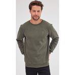 COMEOR Erkek Haki Standart Fit Normal Kesim Pamuklu Basic Bisiklet Yaka Sweatshirt