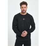 COMEOR Erkek Siyah Bisiklet Yaka Nakış Detaylı Regular Fit Sweatshirt
