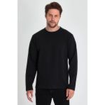 Comeor Erkek Siyah Çift Bisiklet Yaka Standart Rahat Kesim Sweatshirt