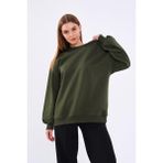 Comeor Haki Kadın Pamuklu Oversize Basic Bisiklet Yaka Sweatshirt