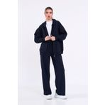 COMEOR Kadın Lacivert Normal Kalıp Basic Beli Lastikli Kapüşonlu Oversize Mevsimlik Alt Üst Eşofman Takımı