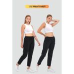 Comeor Kadın Siyah-Antrasit Regular Fit Düz Paça Beli Lastikli Bağcıklı 2'li Eşofman Altı