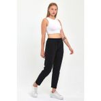 Comeor Kadın Siyah Regular Fit Düz Paça Beli Lastikli Bağcıklı Eşofman Altı