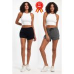 Comeor Kadın Yırtmaçlı Penye Kumaş Regular Fit Siyah-Gri Kısa Mini Günlük Şort - XL - Siyah - Antrasit