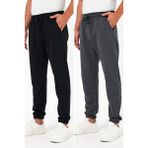 Comeor Kalın Siyah-Antrasit Erkek 2'li Eşofman Altı Jogger Arka Cepli Lastik Paça Regular Fit Şardonsuz - 2XL - Siyah - Antrasit