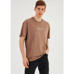 COMEOR Leo Erkek Oversize Tshirt %100 Pamuk Bisiklet Yaka Baskı Detaylı Basic Bej Tişört