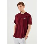 COMEOR Leo Erkek Oversize Tshirt %100 Pamuk Bisiklet Yaka Baskı Detaylı Basic Bordo Tişört