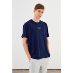 COMEOR Leo Erkek Oversize Tshirt %100 Pamuk Bisiklet Yaka Baskı Detaylı Basic Lacivert Tişört