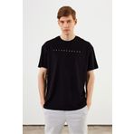 COMEOR Leo Erkek Oversize Tshirt %100 Pamuk Bisiklet Yaka Baskı Detaylı Basic Siyah Tişört