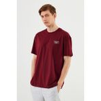 Comeor Leo Erkek Oversize Tshirt %100 Pamuk Bisiklet Yaka Baskı Detaylı Basic Tişört CMRE86 - Bordo