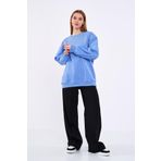 Comeor Mavi Kadın Pamuklu Oversize Basic Bisiklet Yaka Sweatshirt