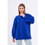 Comeor Saks Kadın Pamuklu Oversize Basic Bisiklet Yaka Sweatshirt