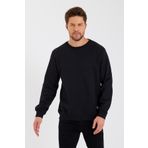 COMEOR Siyah Bisiklet Yaka Etiket Detaylı Içi Pamuklu Erkek Sweatshirt