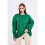 Comeor Yeşil Kadın Pamuklu Oversize Basic Bisiklet Yaka Sweatshirt