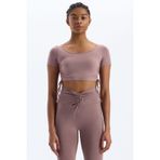 Comeup Bağcıklı Yanlardan Büzgülü Crop Top (MOCHA, XS)