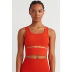 COMEUP Kadınlar için Ateş Kırmızı Kolsuz Crop Top Düz Desenli Spor Üst Nefes Alan Kumaş