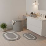 Comfort Craft Hasır / Jüt 5 Parça Gri Beyaz Şeritli Banyo Paspas Takımı | Kirli Sepeti | Oval Sepetler