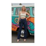 comfort jeans Dark Blue Kadın Likralı Yüksek Bel Wide Leg Salaş Geniş Paça Kot Pantolon