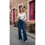 comfort jeans Kadın Koyu Mavi Likralı Süper Yüksek Bel Salaş Jeans Palazzo Pantolon Wide Leg