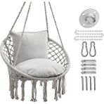 Comfy Haven Açık Gri Makrome Salıncak Hamak Sandalye Açık Bahçe Veranda Düğün Dekor (Yurt Dışından) - Yuvarlak - 1