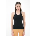Comm-Ci Ember Yuvarlak Yaka Yüzücü Model Örme Basic Siyah Kadın T-shirt