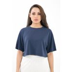 Comm-Ci Fabriel Kısa Kollu Rahat Kesim Örme Lacivert Kadın Crop T-shirt