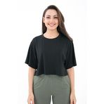 Comm-Ci Fabriel Kısa Kollu Rahat Kesim Örme Siyah Kadın Crop T-shirt