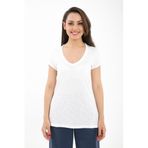 Comm-Ci Phul V Yaka Kısa Kollu Rahat Kesim Örme Beyaz Kadın T-shirt