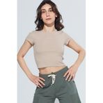 Comm-Ci Skye Bisiklet Yaka Ribanalı Kısa Kollu Örme Crop Kadın T-Shirt