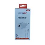 Compaxe CTA-521DIU 5 V 2.1 A 10 W 2 USB 1 mt USB 3.0 Kafa ve Lightning Şarj Kablosu