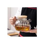 Comprox Bambu Zarafeti, Dilimli Model 1000 ml Süzgeçli Cam Demlik Bitki Çayları ,Borosilikat , Sürahi