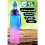 Comprox Motivasyonel 900ML Tritan Su Şişesi Pipetsiz Matarası Spor Salonu Kullanımı İçin - Siyah - 420 ml