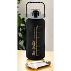 Comprox Motivasyonel Su Matarası 2000 ml (2lt) Sızdırmaz Plastik Suluk Spor Salonu İçin - Siyah