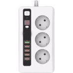 Comse 5 USB Portlu Akıllı Zaman Ayarlı On/off Düğmeli 2 Metre Uzatma Kablolu 3'lü Priz Beyaz