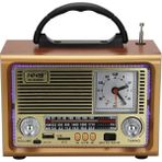 Comse 8890 LED Işıklı Taşınabilir Nostaljik Fm Radyo Saat Bluetooth Tf Kart USB Destekli Ahşap Kasa Radyo - Kahverengi