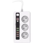 Comse Akıllı 3'lü Grup Priz Akım Korumalı 5'li USB Uzatma Priz 2 Metre Zaman Ayarlı - Beyaz