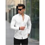 Comstar Erkek A Kalite Keten Slim Fit Kapaksız Hakim Yaka Uzun Kol Gömlek - Beyaz - 2XL